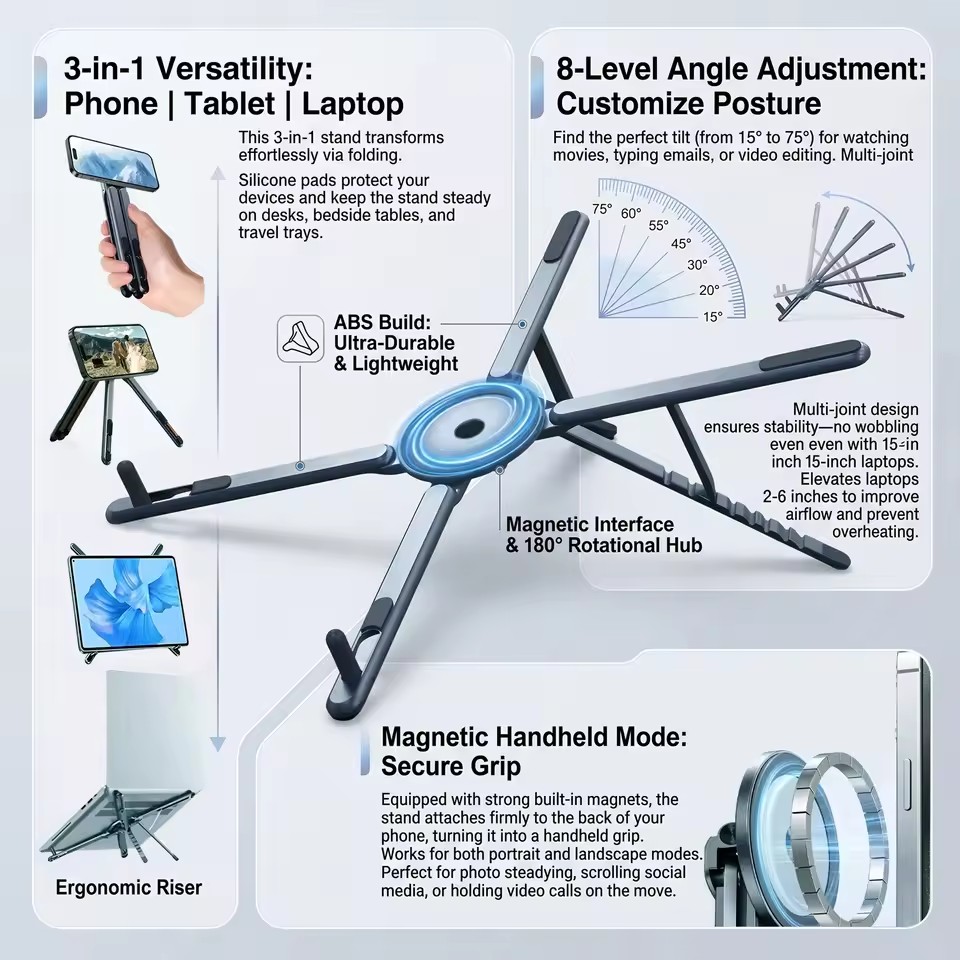 Desk Setup Laptop - Supporto Magnetico Portatile per Telefono e